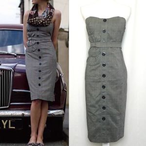 Floreat Anthropologie plaid strapless pencil dress